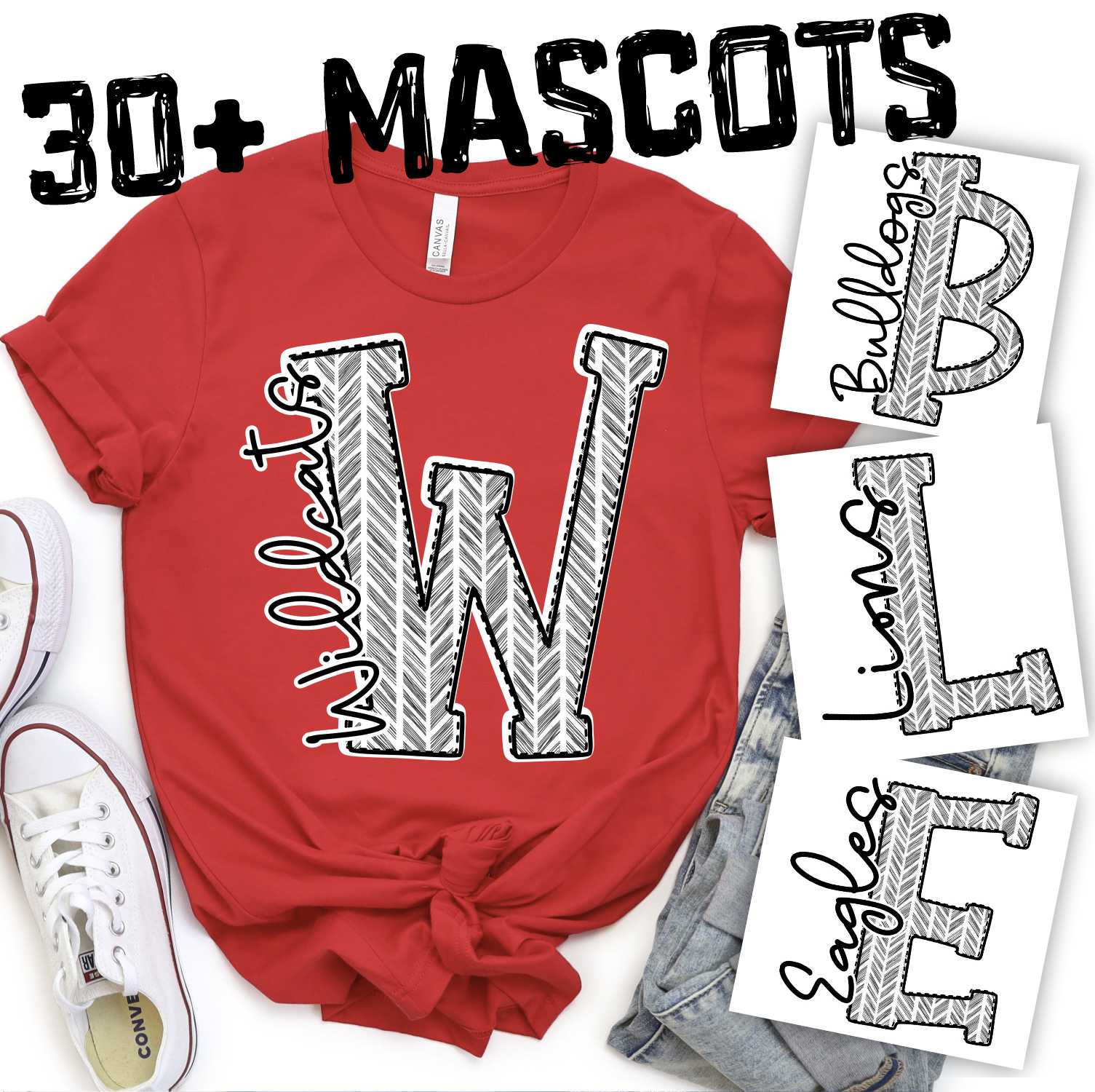 Black & white herringbone initial mascots *DTF* Transfer
