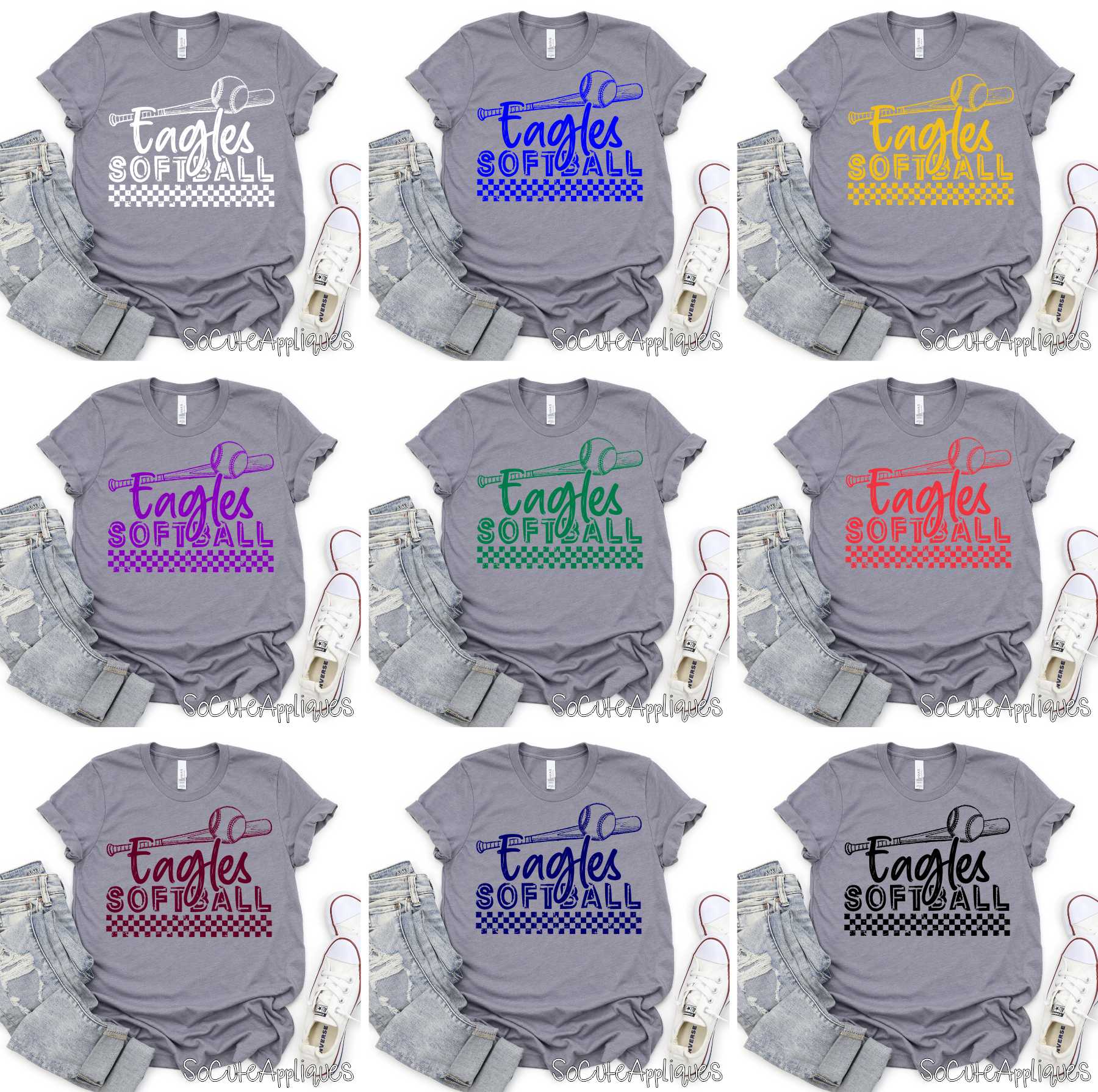 MASCOT Softball bat on checks *DTF* Transfer You PICK COLOR! - Image 2