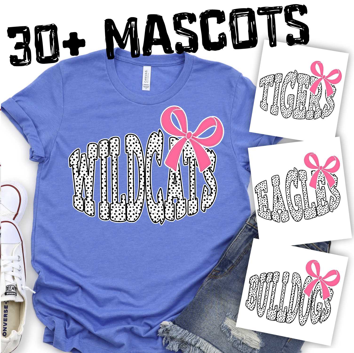 Polka dot MASCOT with hot pink bow *DTF* Transfer