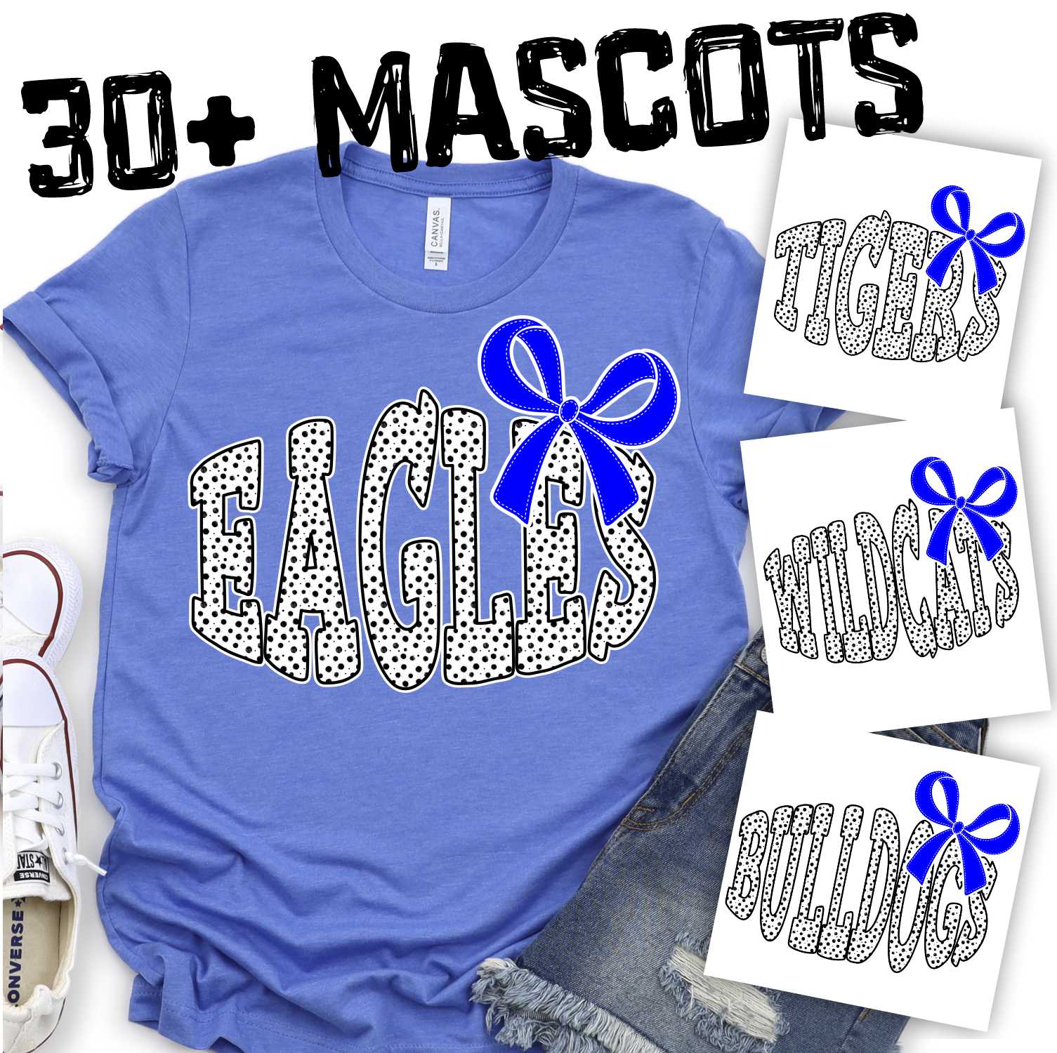 Polka dot MASCOT with TEAM COLOR bow *DTF* Transfer