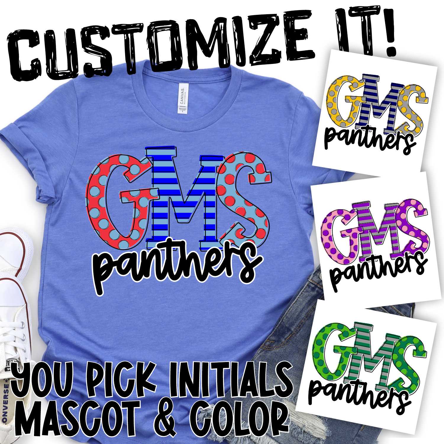 Initial Mascots 3 colors *DTF* Transfer