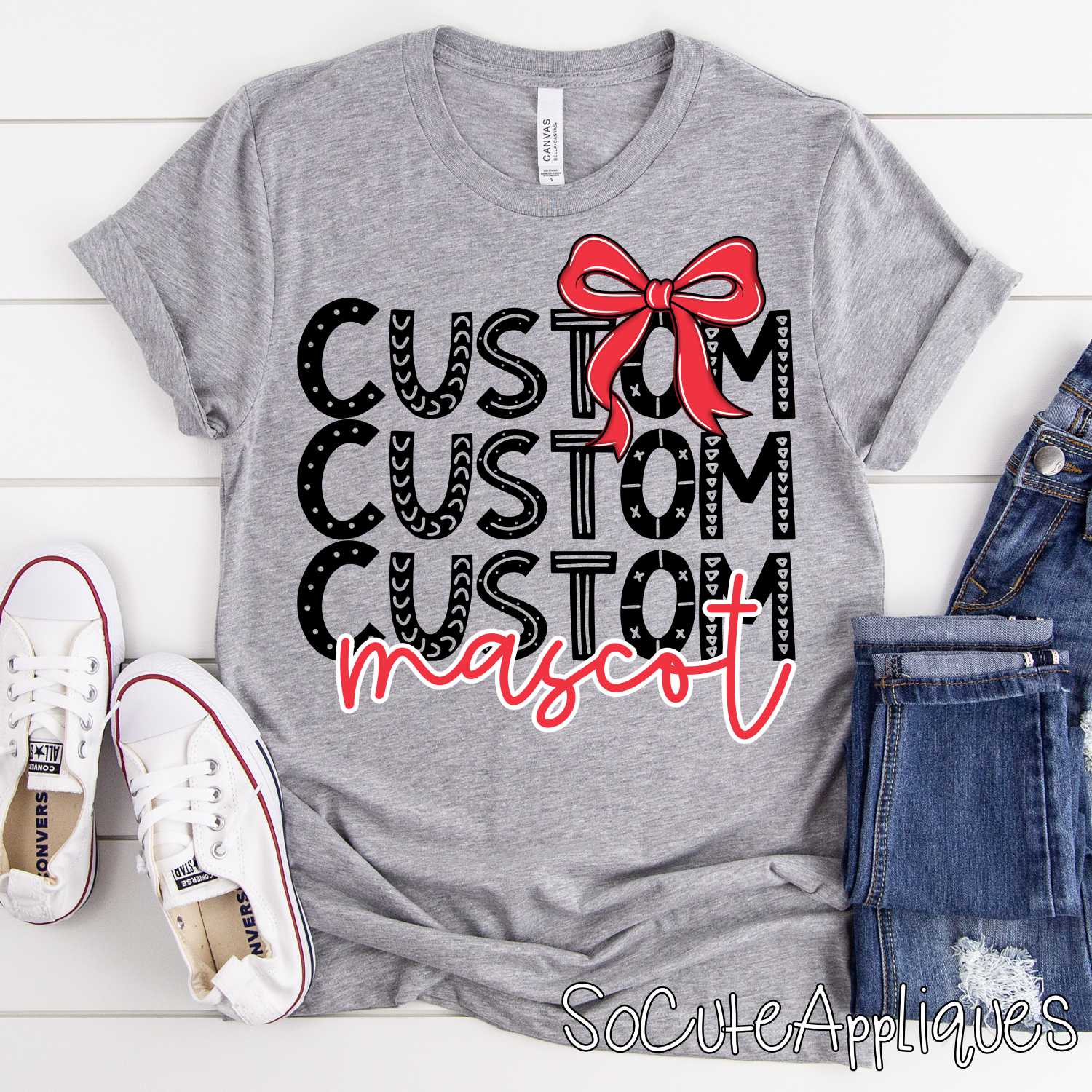 CUSTOM Funky stacked MASCOT with TEAM COLOR bow *DTF* Transfer