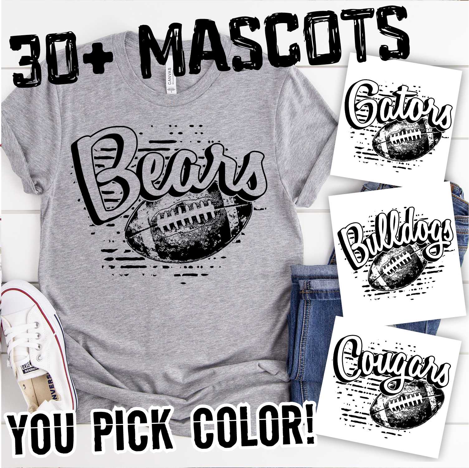 Arched Mascot football on stripes *DTF* Transfer