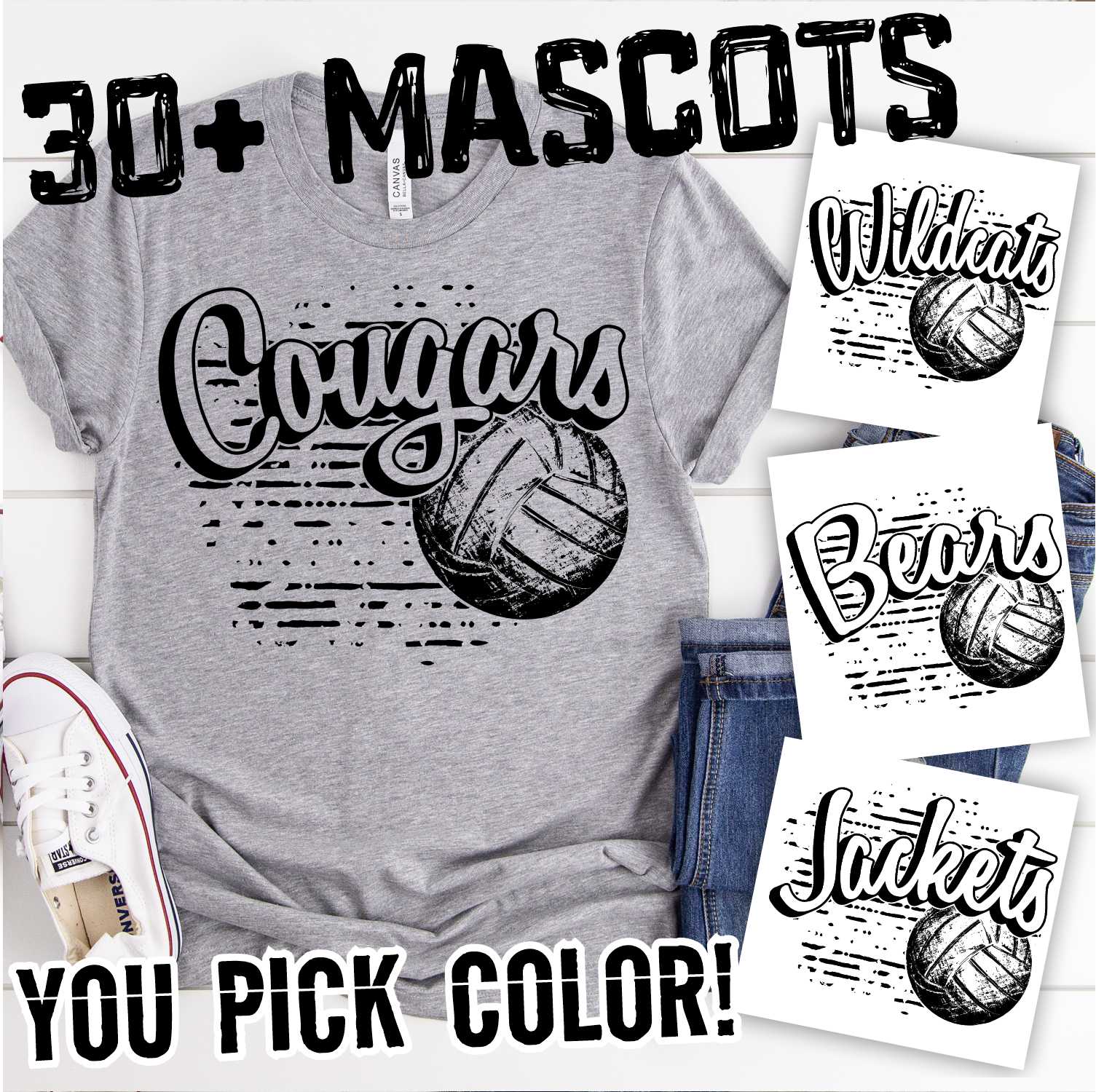 Arched Mascot volleyball on stripes *DTF* Transfer