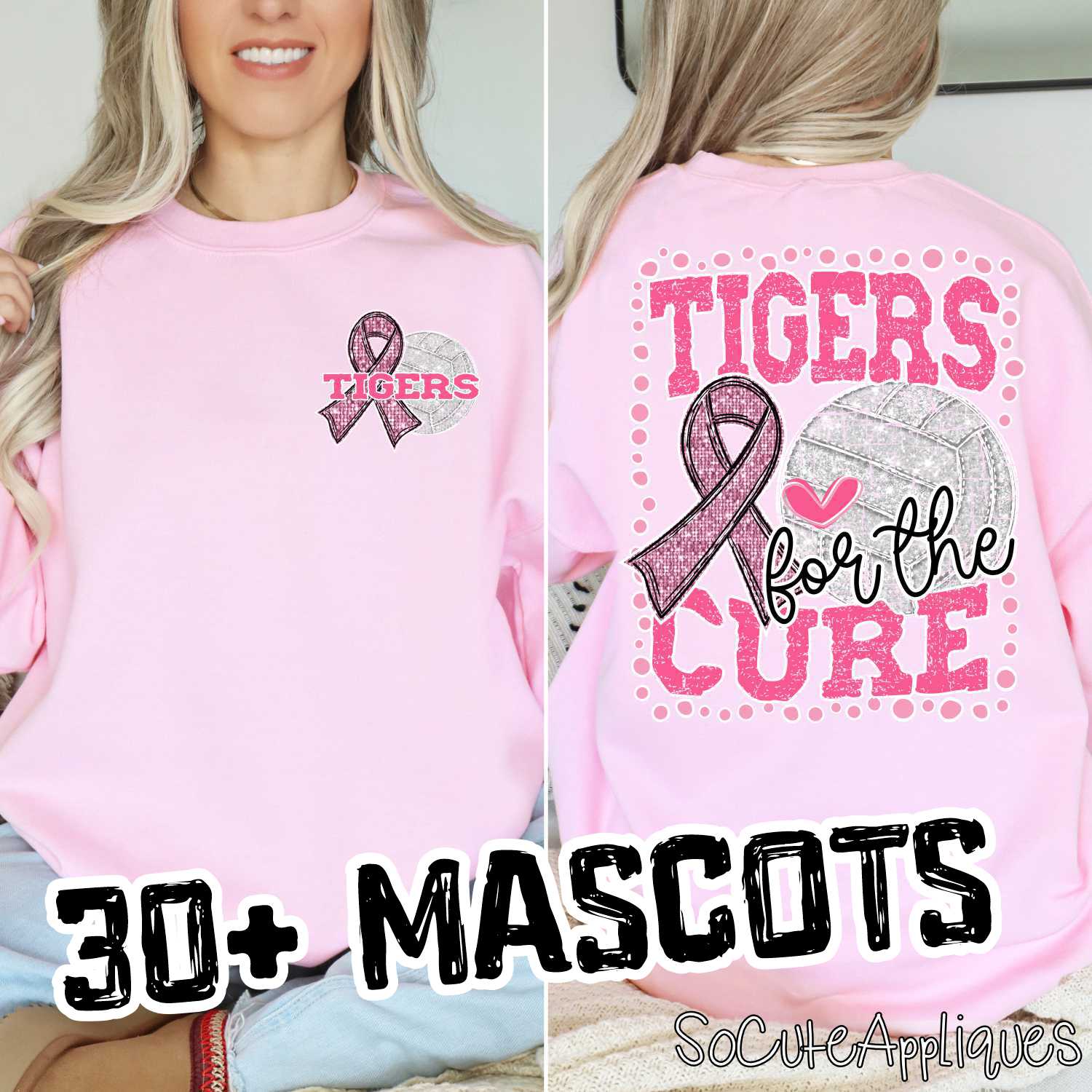 Mascot for the cure volleyball BACK & POCKET *DTF* Transfers