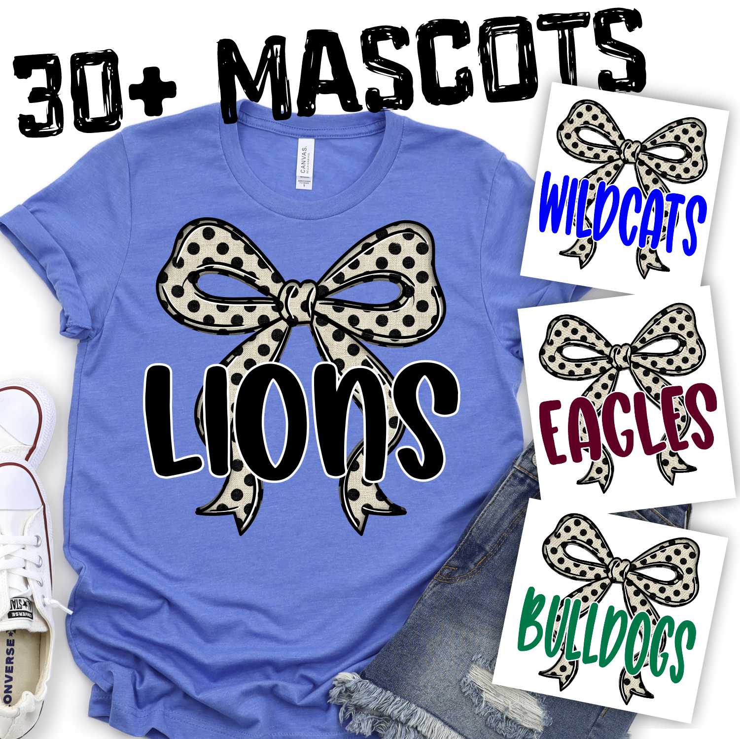 Mascot on Linen dot bow *DTF* Transfer