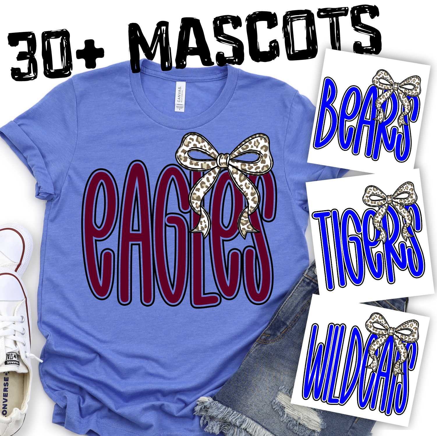 Outlined Mascot with LEOPARD bow *DTF* Transfer