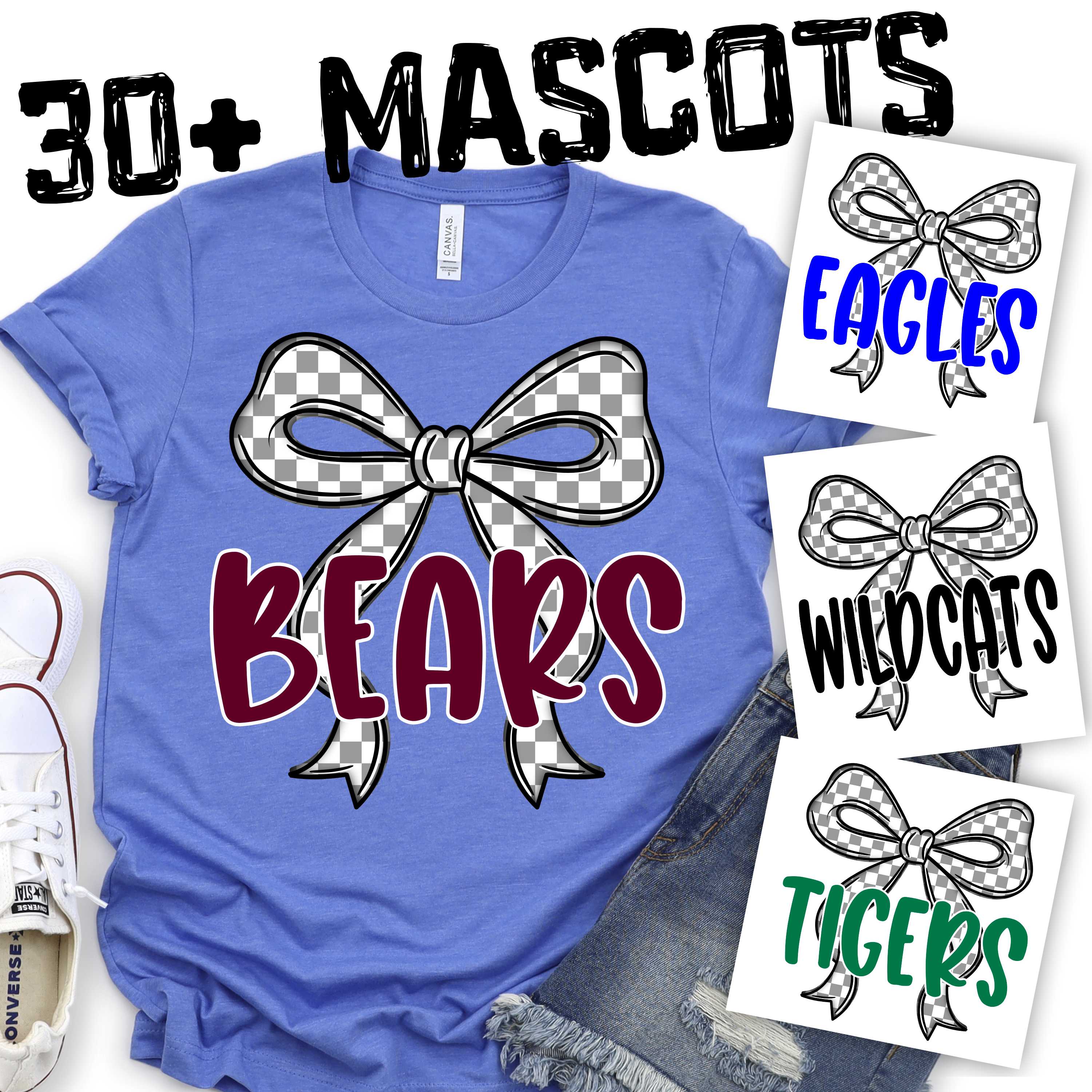 Mascot on gray check bow *DTF* Transfer