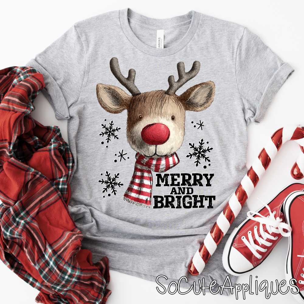 Merry & Bright reindeer *DTF* Transfer