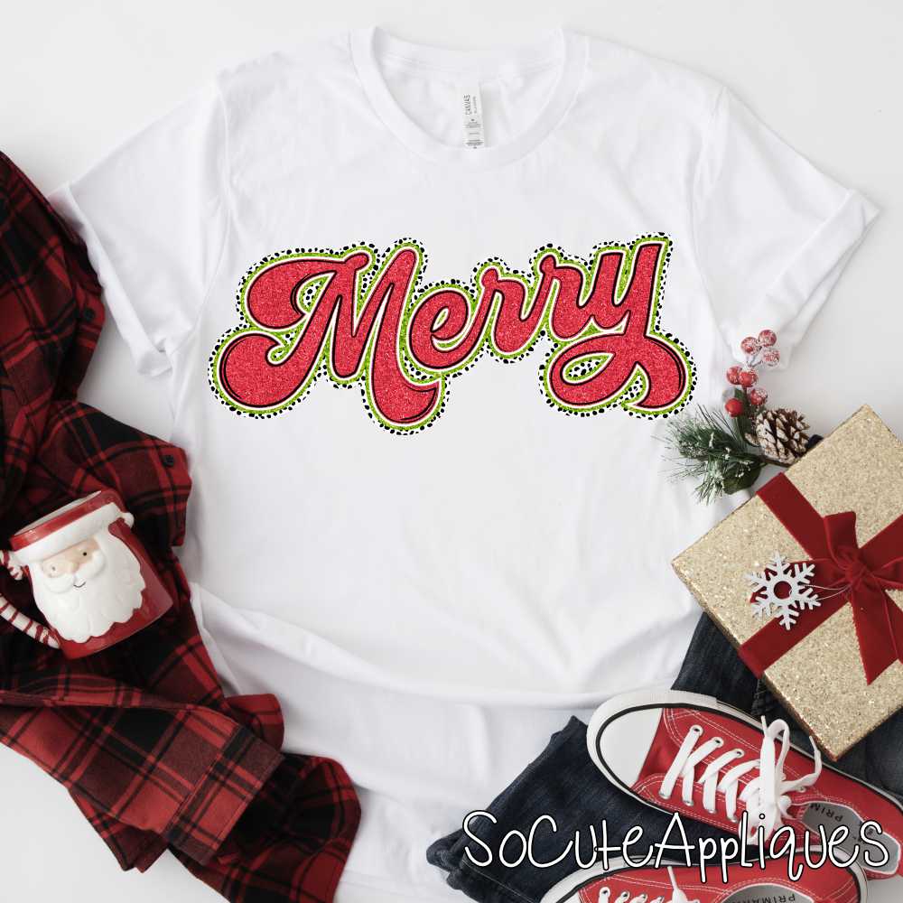 Merry script red glitter 2025 *DTF* Transfer