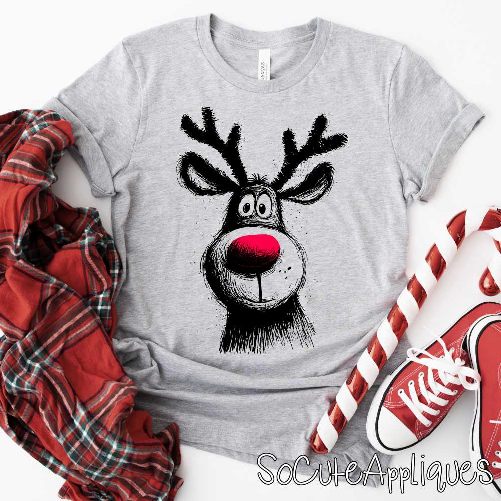 Reindeer silhouette red nose *DTF* Transfer