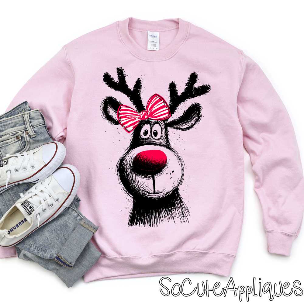 Reindeer silhouette red nose bow *DTF* Transfer
