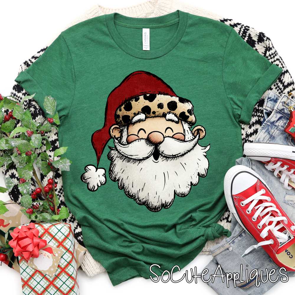 Santa red hat leopard trim *DTF* Transfer