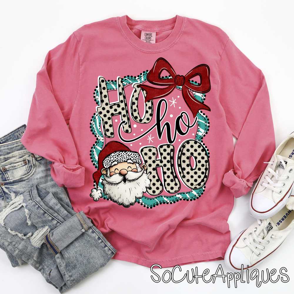 Ho ho ho santa frame teal stripes *DTF* Transfer*