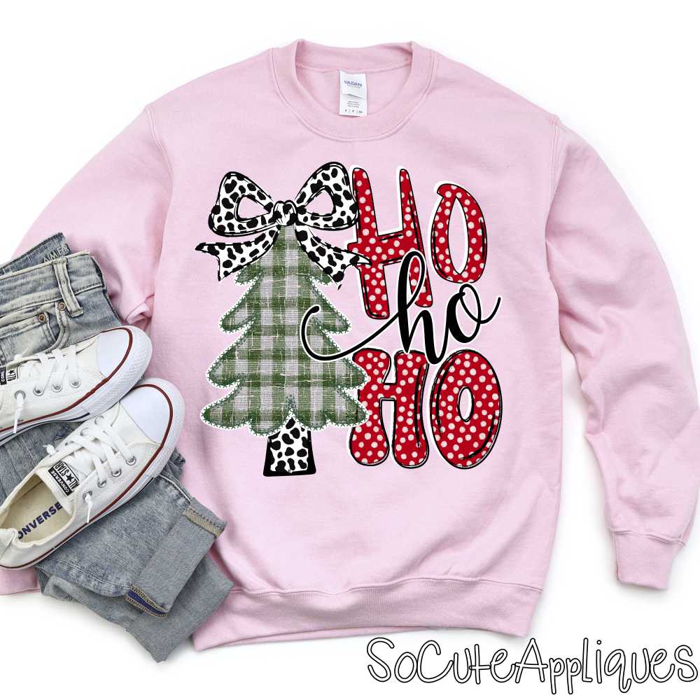 Green gingham tree Ho ho ho cow red dot *DTF* Transfer*