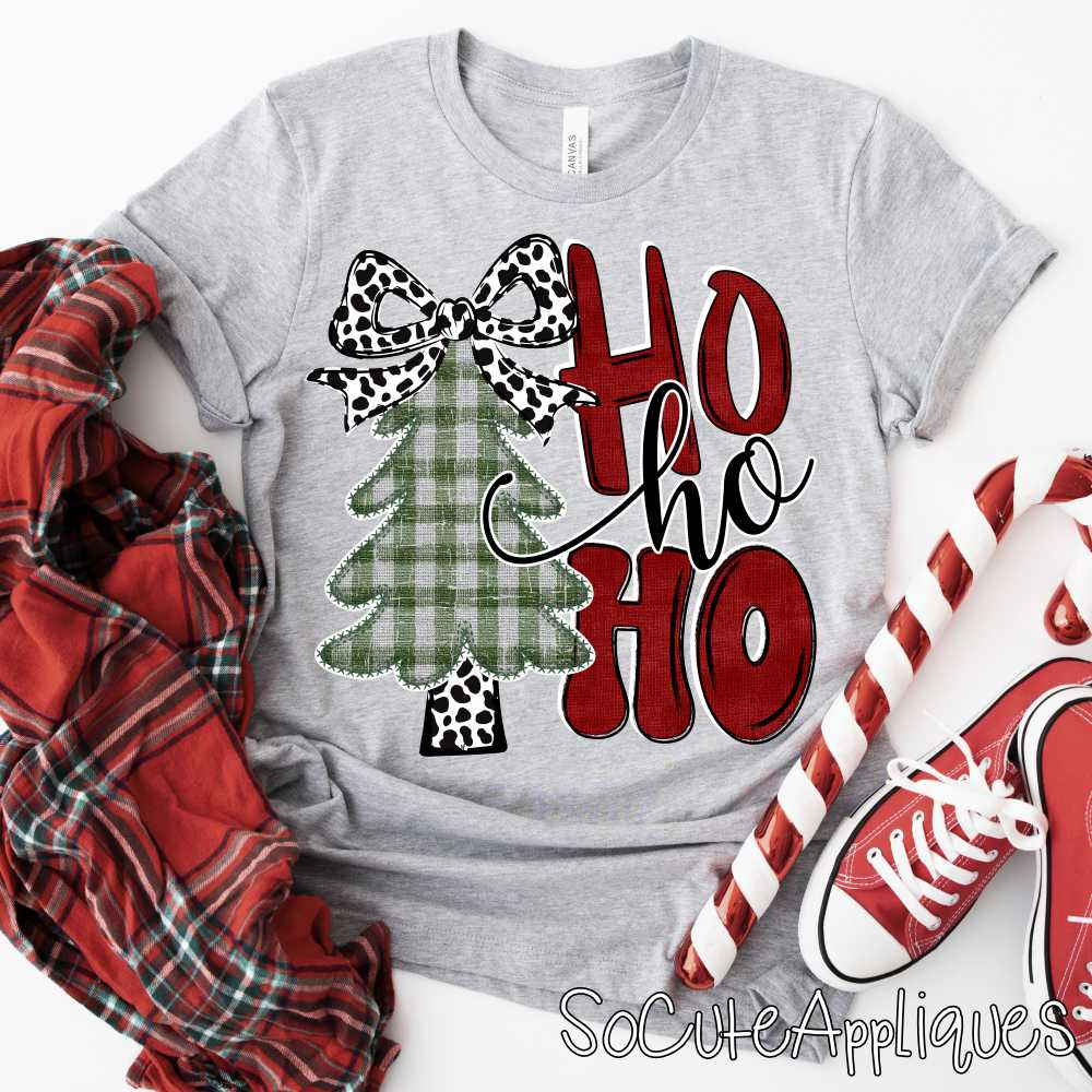 Green gingham tree Ho ho ho cow red *DTF* Transfer*