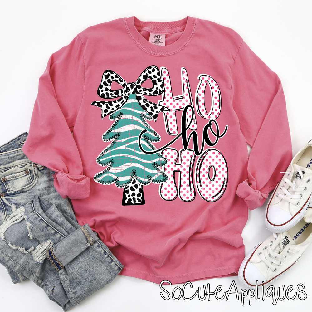 teal stripe tree Ho ho ho cow pink dot *DTF* Transfer*