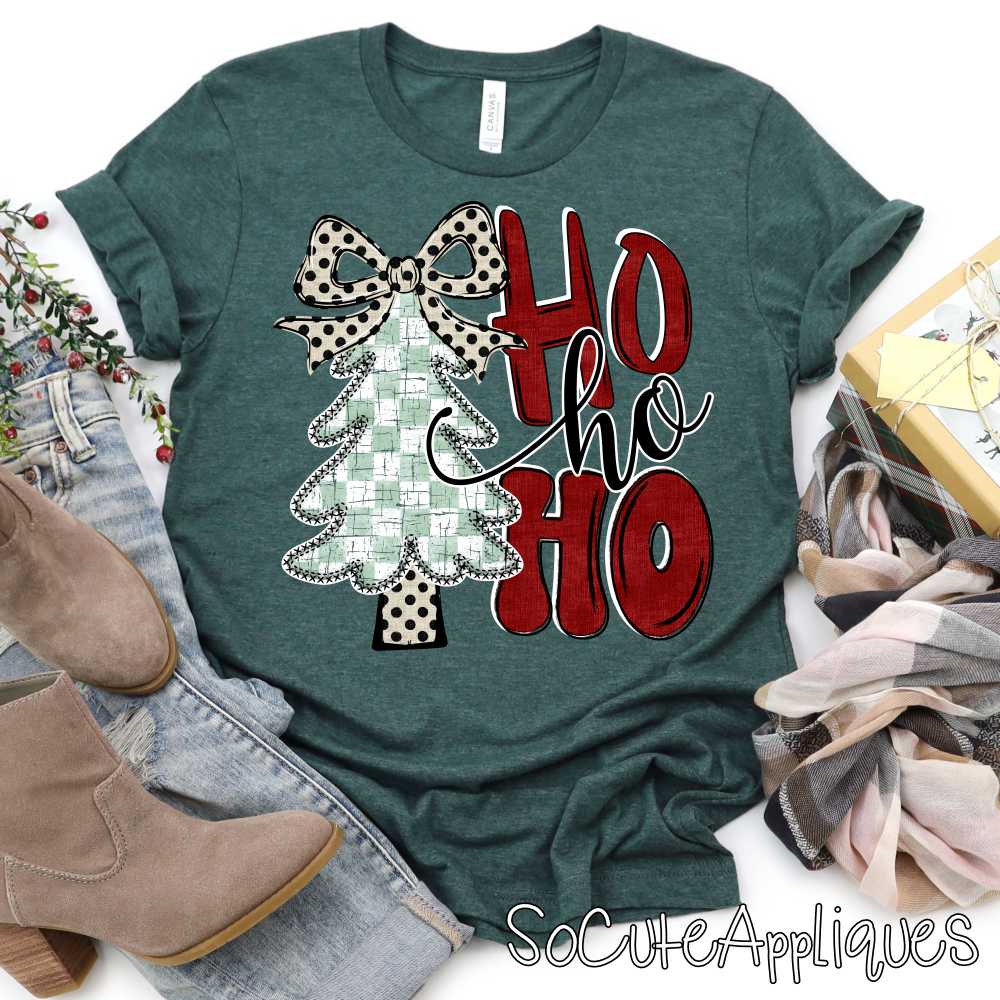 Mint check tree Ho ho ho linen dot red *DTF* Transfer*