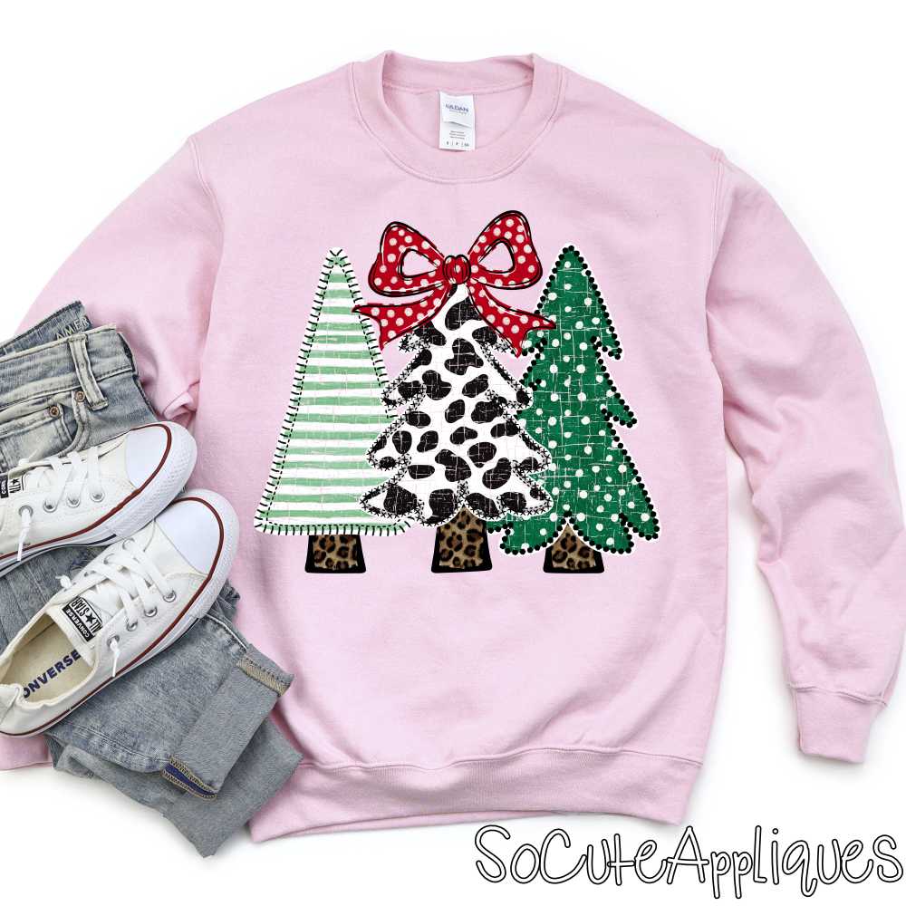 Tree trio stripe cow dot red dot bow *DTF* Transfer*