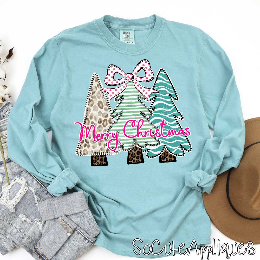 Merry Christmas Tree trio pink *DTF* Transfer*
