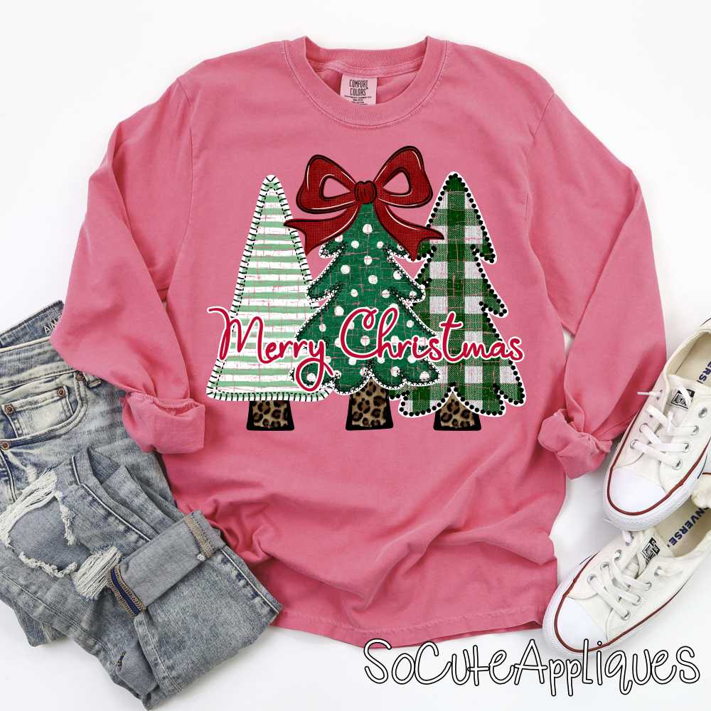 Merry Christmas Tree trio red *DTF* Transfer*