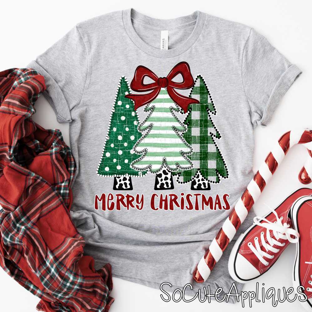 Merry Christmas Tree trio red *DTF* Transfer*