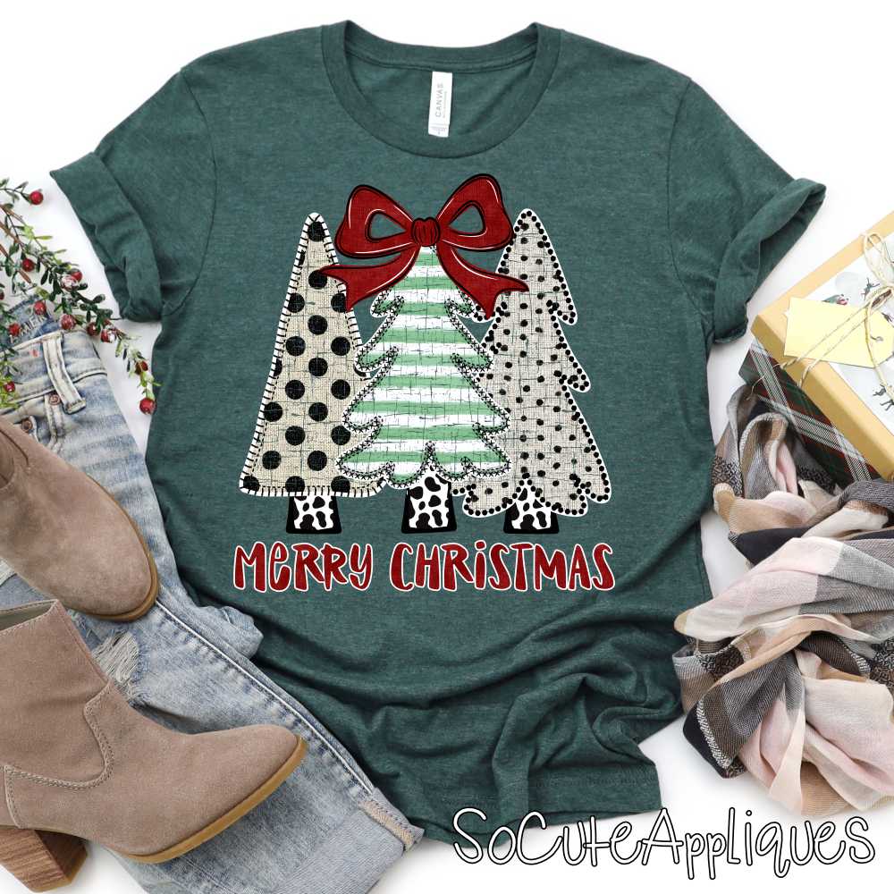 Merry Christmas Tree trio red *DTF* Transfer*