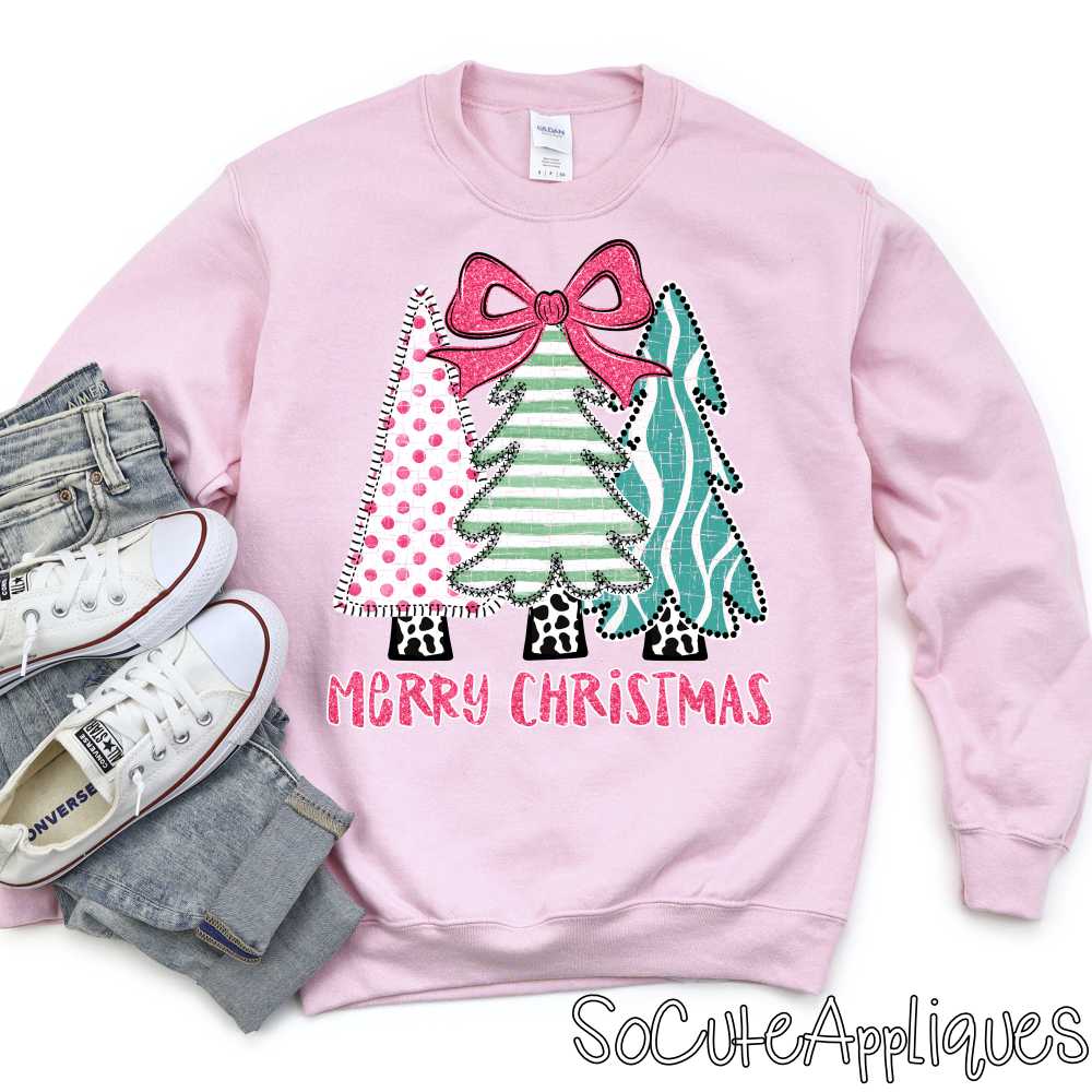 Merry Christmas Tree trio bright *DTF* Transfer*