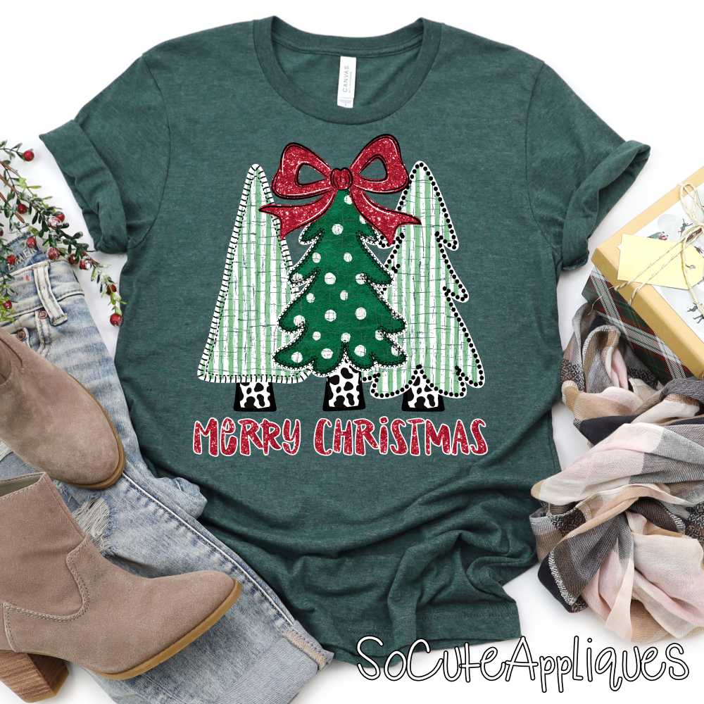 Merry Christmas Tree trio red *DTF* Transfer*