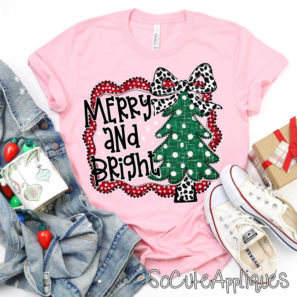 merry and bright green tree cow print *DTF* Transfer*