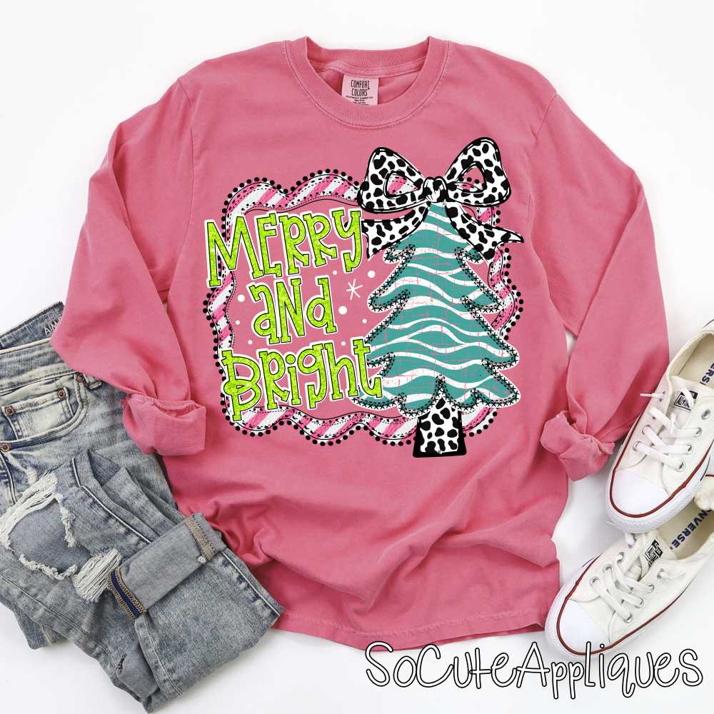 merry and bright pink stripe *DTF* Transfer*