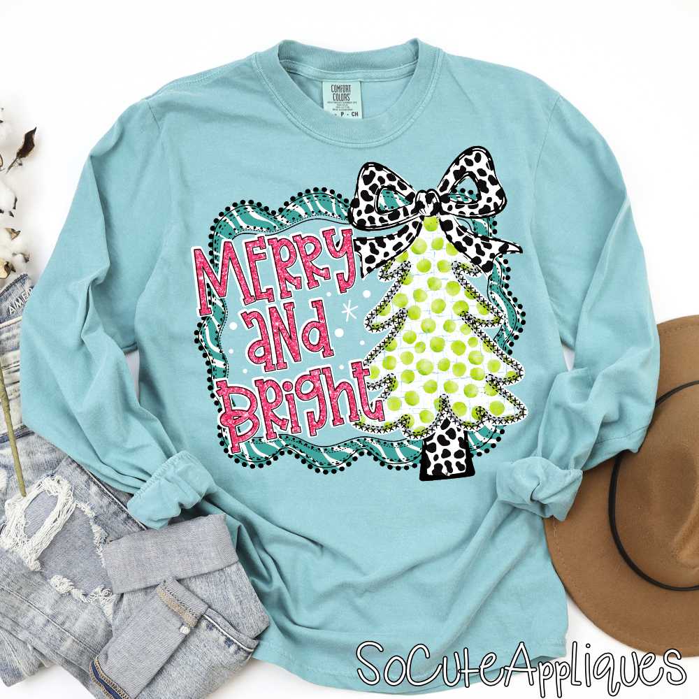 merry and bright teal stripe *DTF* Transfer*