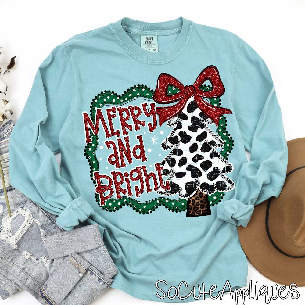 merry and bright green dot cow print *DTF* Transfer*