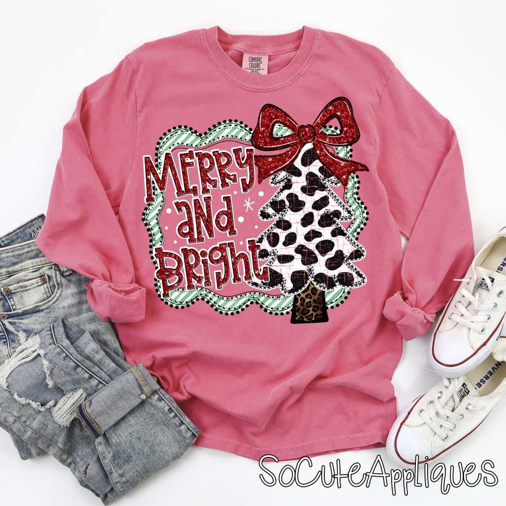 merry and bright green stripe cow print *DTF* Transfer*