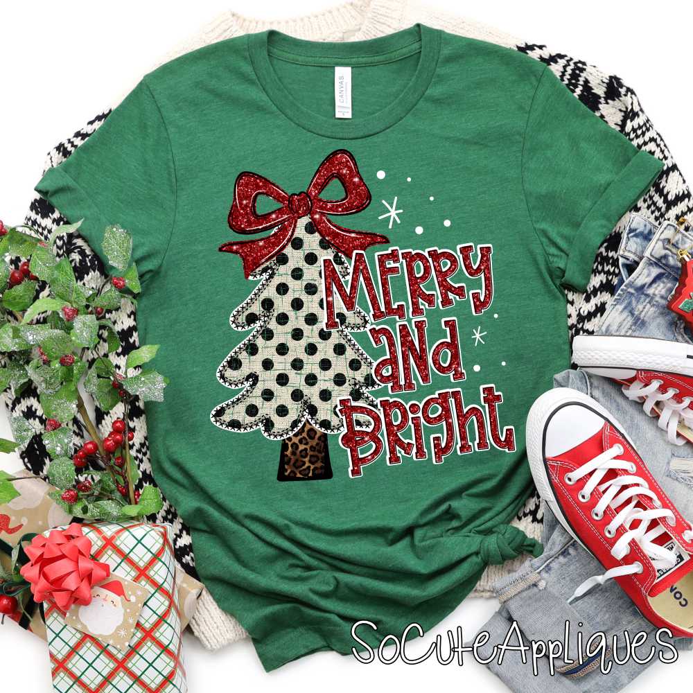 merry and bright linen dot red *DTF* Transfer*