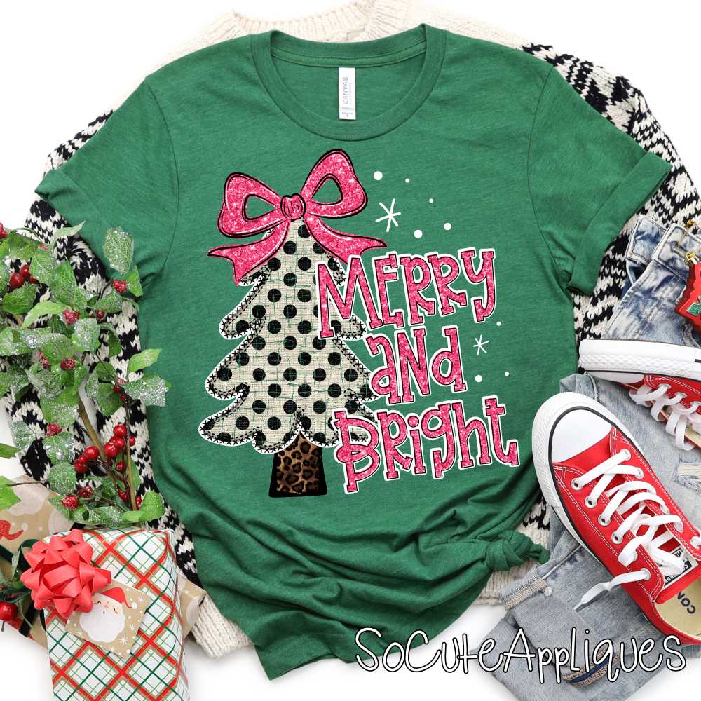 merry and bright linen dot pink *DTF* Transfer*