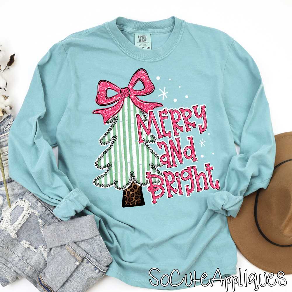 merry and bright linen dot pink *DTF* Transfer*