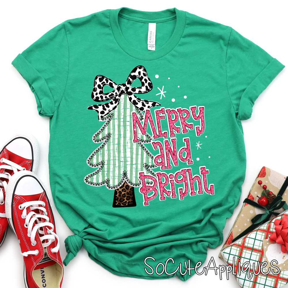 merry and bright linen dot pink cow *DTF* Transfer*