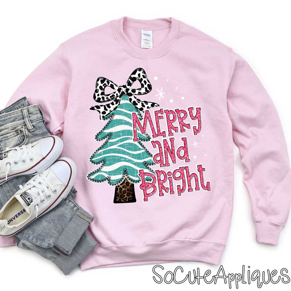 merry and bright teal stripe pink cow *DTF* Transfer*