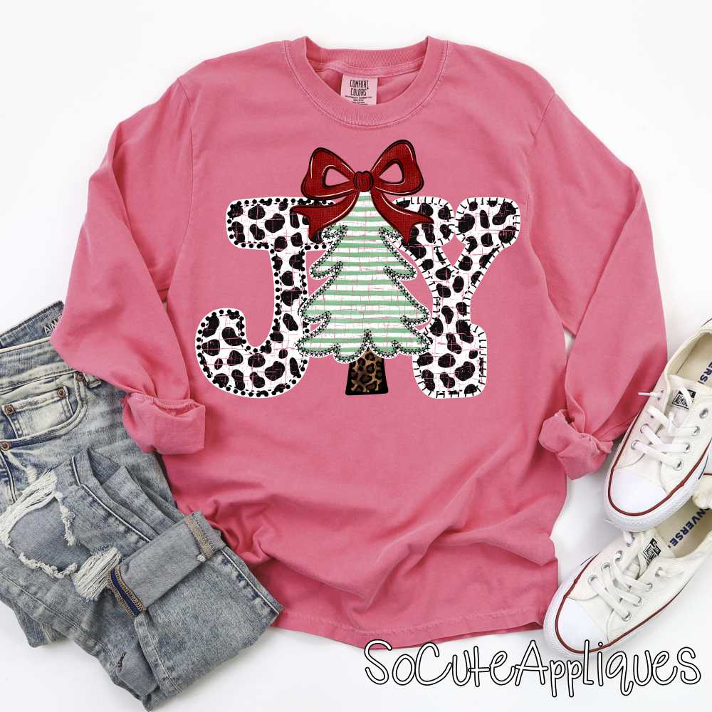 JOY cow print green stripe *DTF* Transfer*