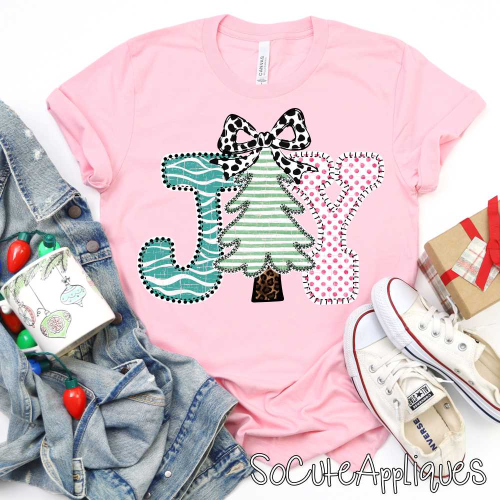 JOY teal stripe green stripe pink dot *DTF* Transfer*