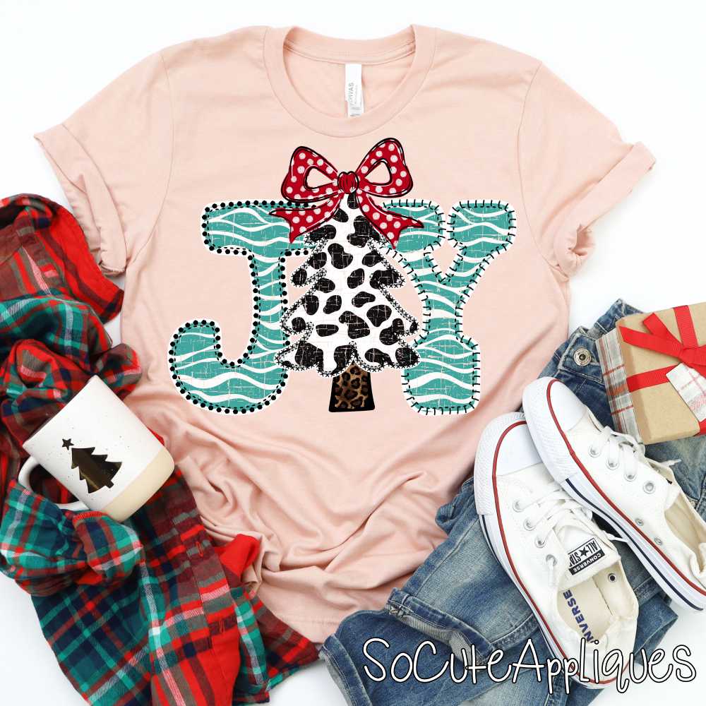 JOY teal stripe cow print *DTF* Transfer*