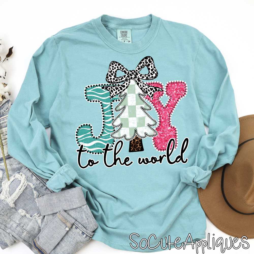 JOY to the world teal stripe green check pink *DTF* Transfer*