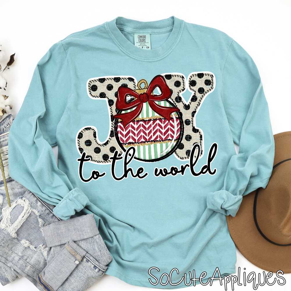 JOY to the world linen dot green stripe *DTF* Transfer*