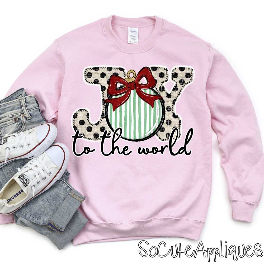 JOY to the world linen dot green stripe *DTF* Transfer*