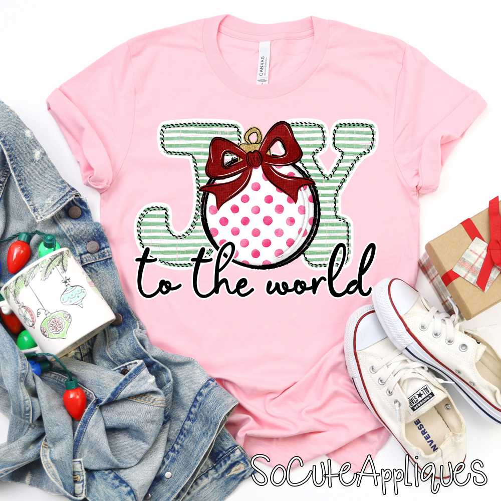 JOY to the world green stripe pink dot *DTF* Transfer*