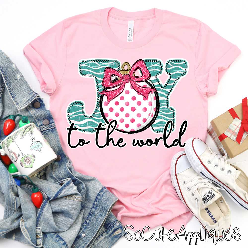 JOY to the world teal stripe pink dot *DTF* Transfer*