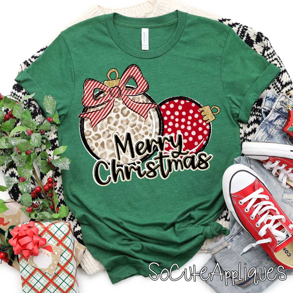 Merry Christmas ornament duo leopard red *DTF* Transfer*