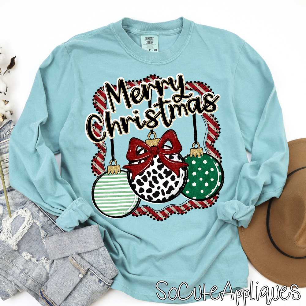 Merry Christmas stripe frame ornament trio *DTF* Transfer*