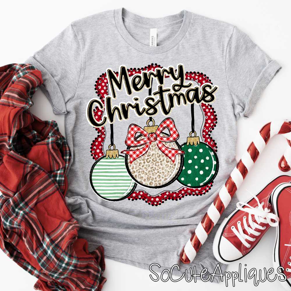 Merry Christmas red dot frame ornament trio *DTF* Transfer*